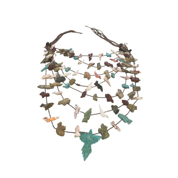 Vintage native American Jewelry - Vintage Native American indian fetish necklace 7 strand heishi